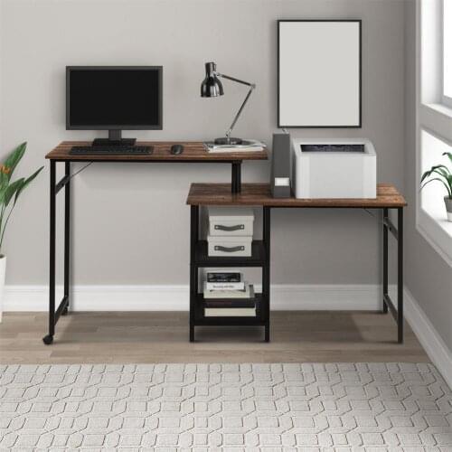 Multipurpose Smooth Surface Industrial Style L-Shaped Office Computer Table for Daily Life