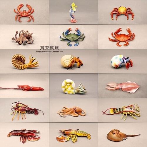 Sea World Mini Fishes Model Octopus Lobster Crab Squid Nautilus Marine life Aquarium Decor Fish Tank Miniatures Accessories Toys