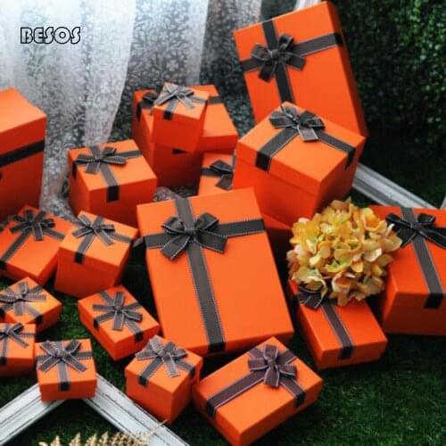 Fashion Large Orange Black Bow Gift Box Party Birthday Valentines Day Lipstick Perfume Bestselling Cardboard Paper Gift Box