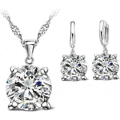 Fashion Austria Crystal Earrings Necklace Jewelry Sets Classic Wedding Dress 925 Sterling Silver Fashion Pendant Necklace