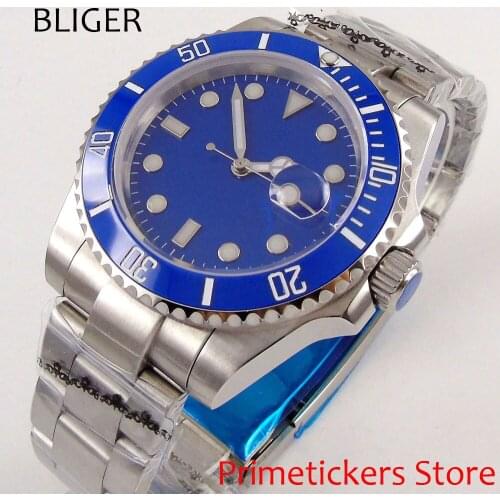 Sapphire crystal 43mm blue sterile dial sapphire glass date automatic movement mens watch