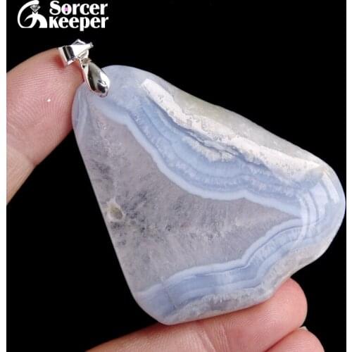 Real Natural Gem Stone Blue Chalcedony Crystal Necklace & Pendant Polished Agates Slice Beads For For Women Jewelry Making BE361