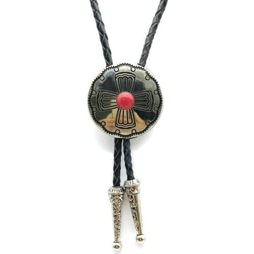 American original native American retro cross pine zinc alloy leather bolo tie for men and women fashion wedding gifts