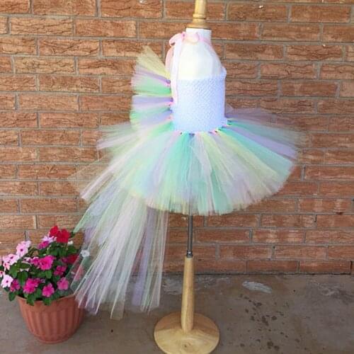 Girls Pastel Unicorn Trailing Tutu Dress Girls Ballet Tutus Tulle Dress with Flower Hairbow Kids Cosplay Party Costume Dresses