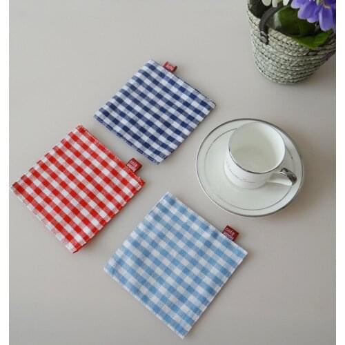Japanese Style Coaster Fashion Creative Double Layer Plaid Fabric Square Coffee Cup Placemat American Insulated Kitchen Supplies