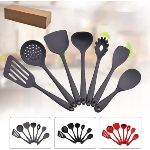 Popular Healthy Silicone Rubber Kitchenware 7pcs/Set Cooking Ladel Pasta Grab Family Restaurant Kitchenware Set