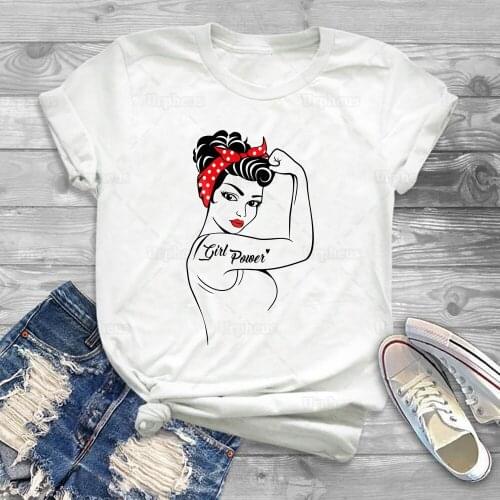 Rosie The Riveter Girls Power Tshirt Grl Pwr Feminist 100% Cotton Summer Short Sleeve Shirt Gift for Her