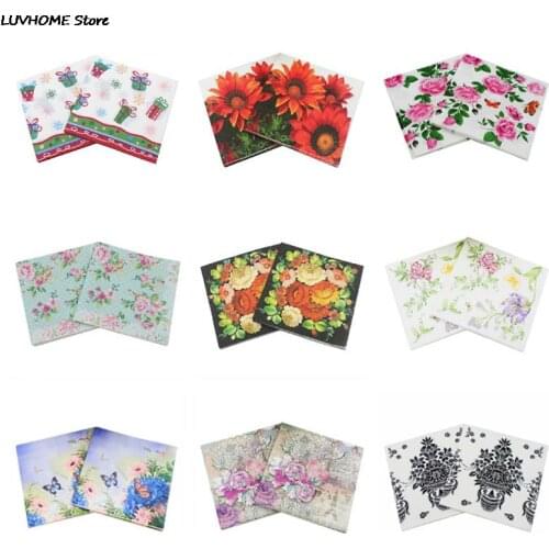 20Pcs/Pack Napkins Paper Flower Pattern Decoupage Napkin Paper Tissue for Xmas Wedding Decor Party Table Supplies Wholesale