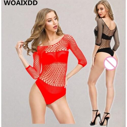 Sexy Transparent Fishnet Mesh Bodysuits Women Half Sleeve Hollow Out Intimates Underwear High Quality Erotic Clothes For Couples