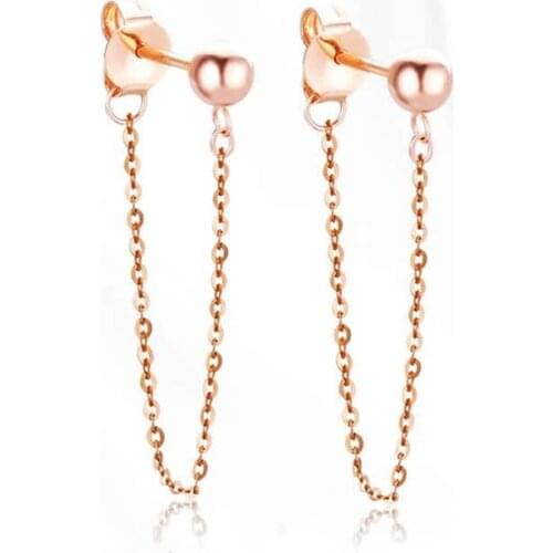 Pure 18K Rose Gold Earrings AU750 Gold Link Round Smooth Ball Dangle Earrings
