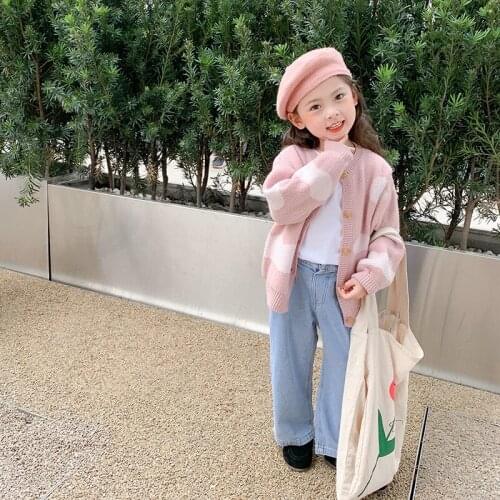 Girls Sweater Kids Babys Coat Outwear 2021 Pink Thicken Warm Winter Autumn Knitting Tops Pure Cotton Cardigan Childrens Clothi