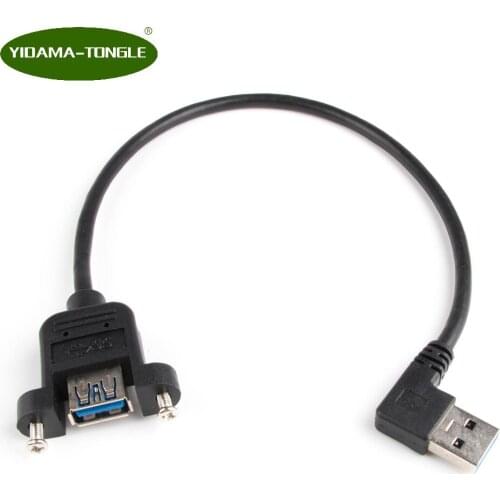 Left right angled USB 3.0 Male to Female Extension Cable with Panel Mount Screw hole lock connector adapter cord for computer
