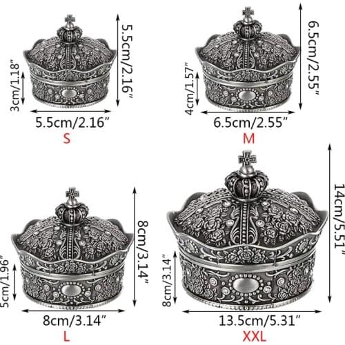 Vintage Jewelry Box Antique Crown Design Trinket Treasure Chest Storage Case