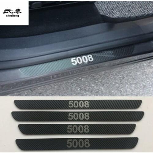 High quality 4pcs/lot carbon fiber grain stainless steel for 2015-2018 Peugeot 5008 GT outside Door Sill pedal Scuff Plate cover