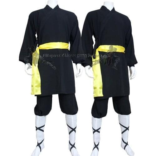 High Quality Linen Black Shaolin Monk Kung fu Uniform Wushu Martial arts Wing Chun Tai Chi Suit Custom Service Need Measurements