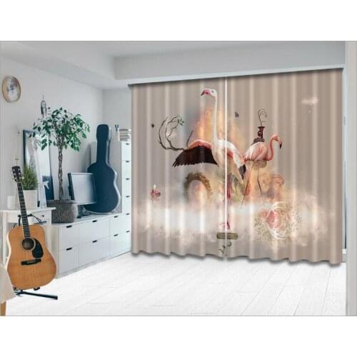 Kids room Curtain Luxury Blackout Creative Flamingos pattern 3D Window Curtain Cortina Drapes Rideaux Customized size pillowcase