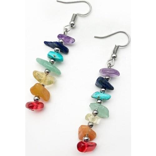 Natural Stone Earrings 7 Color Long Fringed Statement Drop Earrings for Women Stainless Steel Beads Healing Jewelry Trendy 2021