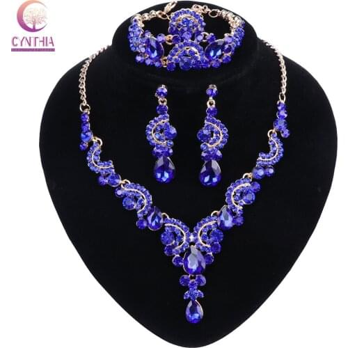 Women Crystal Wedding Jewelry Sets For Bride Party Costume Accessories Bridal Decorations Necklace Earring Bracelet Ring Set