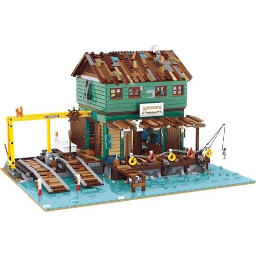 Fisherman Hut Series Shipyard Creative Small Particles Assembled Street View Building Blocks Childrens Educational Toys 3281PCS