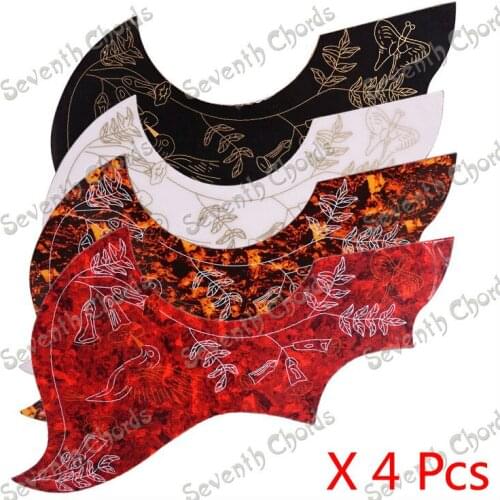 4 Pcs Gold Hummingbird Flower Decorative Big Guitar Pickguard Pick Guard Anti-scratch Plate for Folk Acoustic Guitar