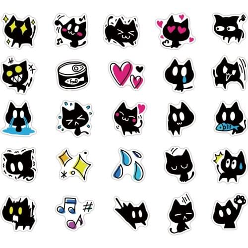 40Pcs Cute Animal Stickers Anime Shadow Cat Sticker Skateboard Laptop Scrapbook Suitcase Motorcycl Waterproof Lovely Cat Sticker