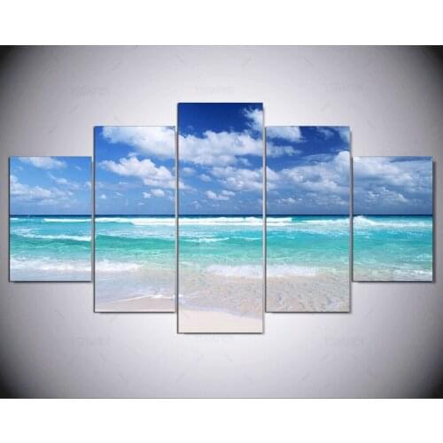 5 panel modern beach hd Art print canvas art wall framed paintings for living room wall picture ny-1350