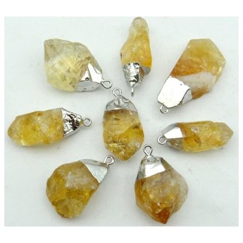 Natural stone Citrine pendant Silver Plated Irregular Shape Citrine Gems for diy Jewelry making Necklaces Accessories 8pcs
