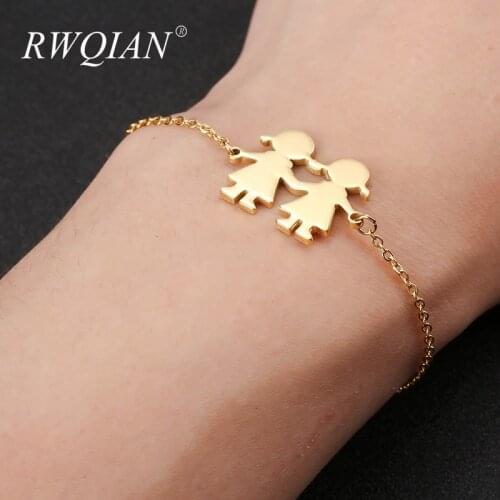 Family Custom Name Bracelets Two Girl Personalized Stainless Steel Bracelets For Women Men Gold Silver Color Charm Jewelry Gift