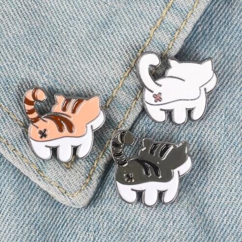 LEMEMDEE Cat Butt Pins Black White Orange Cat Brooches Tabby cat Lapel pins Kitty Badges Gift for cat lover