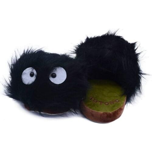 28*15*9cm My Neighbor Totoro Black Briquette Plush Slippers Winter Indoor Man Women Dust Cartoon Shoes For Adult