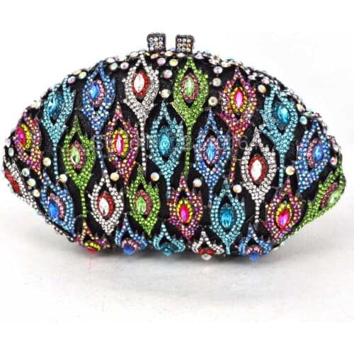 Colorful eyes crystal Dinner Bag Flower clutch party purse metal & Crystal & PU leather Rhine hollow stone bag 88388