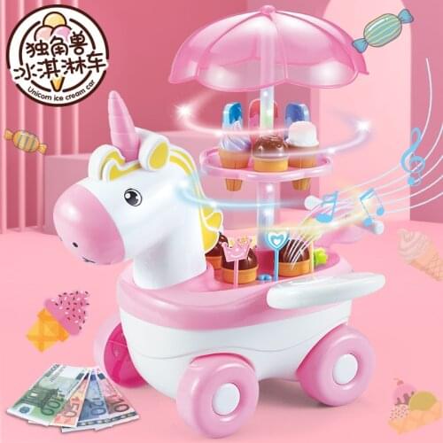 Children Pretend Play Toys Simulation Light Music Trolley With Ice-cream Candy Truck Role Play Toys for Kids Birthday Gifts