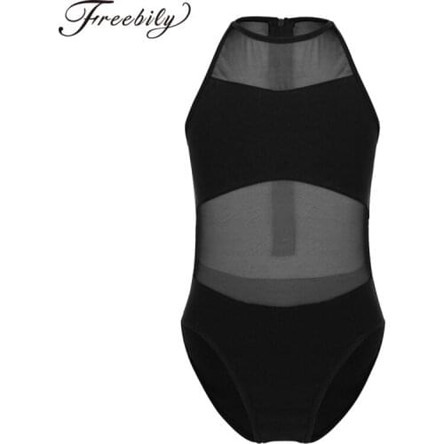 Kids Girls Sleeveless Mesh Back Zipper Closure Professional Ballet Dance Leotard Children Gymnastics Leotard Jumpsuit