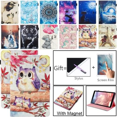 Flip Case For Samsung Galaxy Tab A A2 2018 10.5" T590 T595 T597 SM-T595 Cover Funda Tablet Cartoon Cat Owl Dog Stand Coque Shell