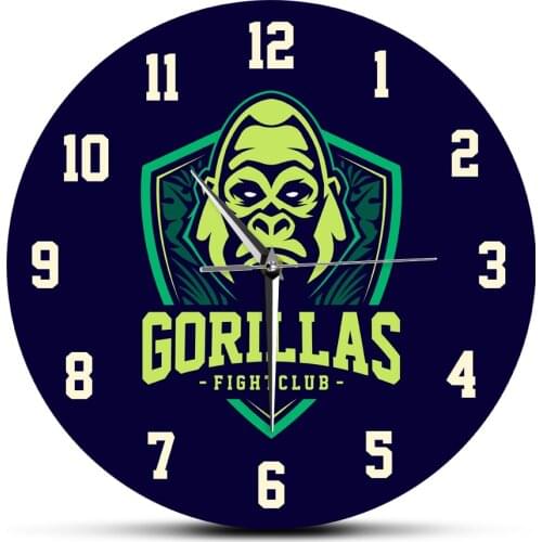 Gorilla Head Fightclub Decorative Acrylic Wall Clocks Cartoon Animal Wildlife Printed Quartz Mute Wall Watch Modern Design