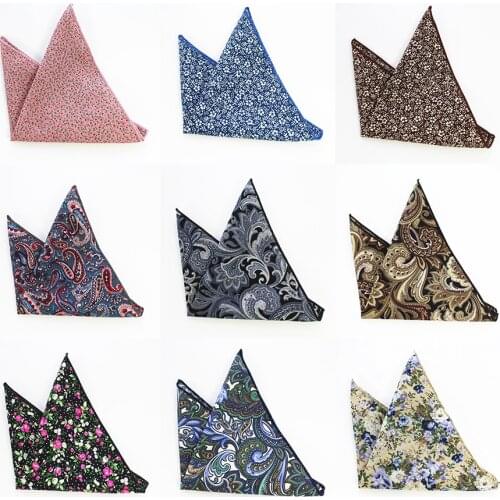 GUSLESON Vintage Mens Paisley Handkerchief Cotton Pocket Floral Pocket Square Business Chest Towel Hanky Gentlemen Suit Hankies