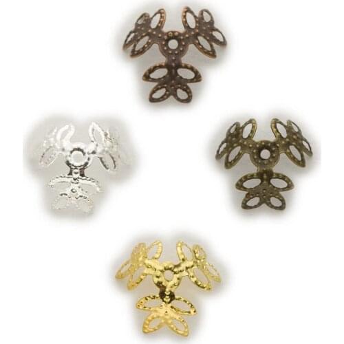 100 Piece 6 Colors Hollow 3-Petal Flower Beads Caps Findings DIY Accessories Jewelry Making 14mm