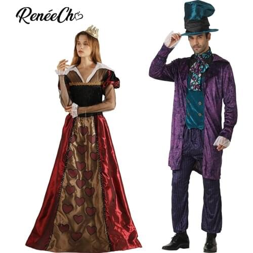 Halloween Costume For Adult Couple Cosplay Alice In Wonderland Men Prestige Mad Hatter Costume Women Queen Of Hearts Costume