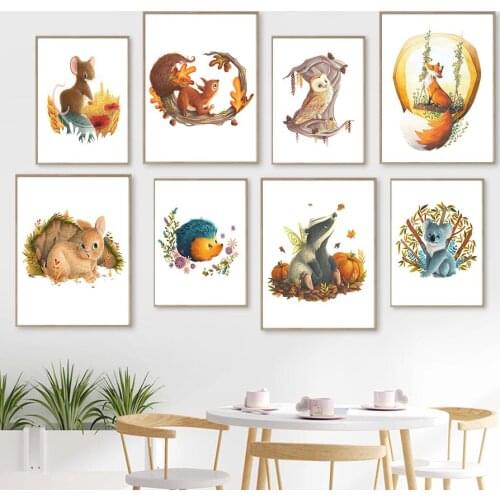 Fox Bunny Squirrel Mouse Koala Natural Animal Wall Art Canvas Painting Nordic Posters And Prints Decor Pictures For Living Room