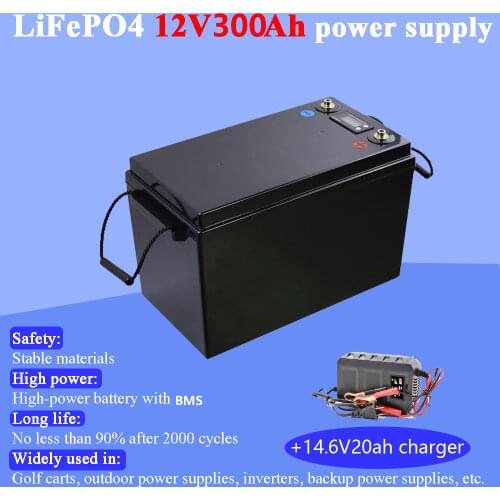 12V 300Ah LiFePO4 Battery BMS Lithium Power Batteries 3000 Cycles For 12.8V RV Campers Golf Cart Off-Road Off-grid Solar Wind
