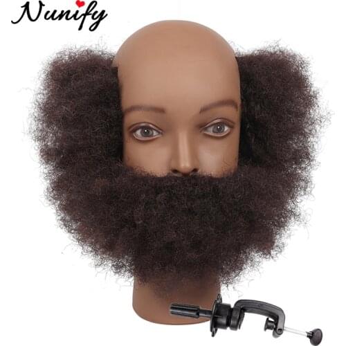 Nunify 100% Real Human Hair Mannequin Practice Training Head With Beard Barber Hairdressing Manikin Doll Head For Beauty School