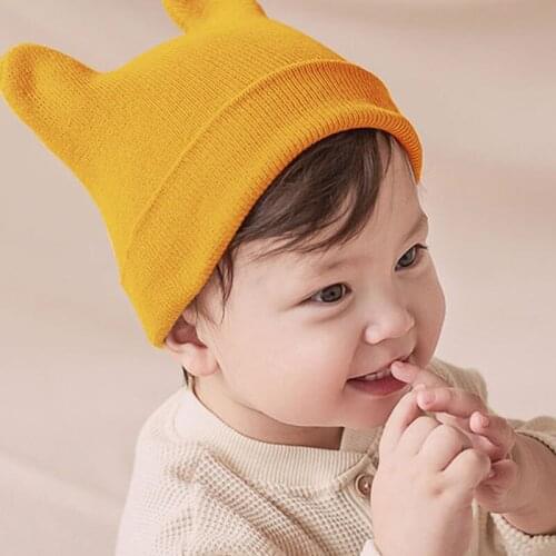 Cute Baby Hat With Ear Solid Color Knitted Newborn Girl Boy Beanie Cap Outdoor Autumn Winter Warm Infant Toddler Bonnet Cap