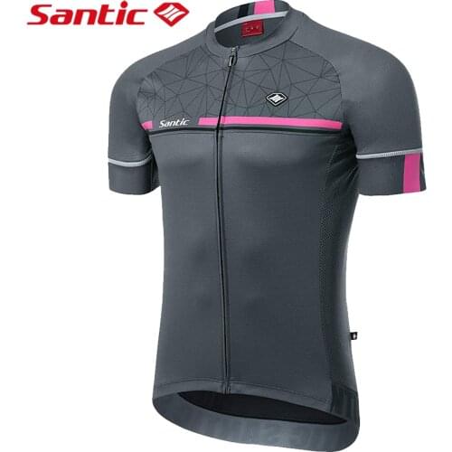 Santic Mens Cycling Jersey Short Sleeve MTB Bike Shirts Reflective Quick-Dry Breathable Mesh Summer Bicycle Tops Asian Size