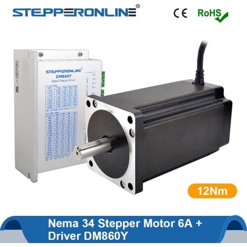 STEPPERONLINE Nema 34 Stepper Motor Kit 12Nm 6A 4-lead Nema34 Stepping Motor & Stepper Driver DM860Y for CNC Milling Machine
