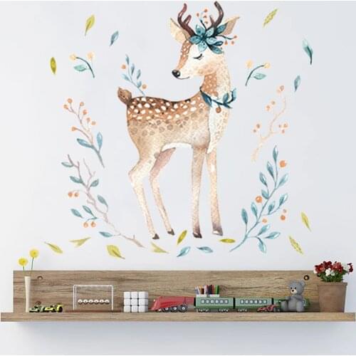 Deer Wall Stickers Forest Animals Wall Decals for Liviing Room Bedroom Baby Nursery Room Decoration Hand Drawn Watercolor Decor