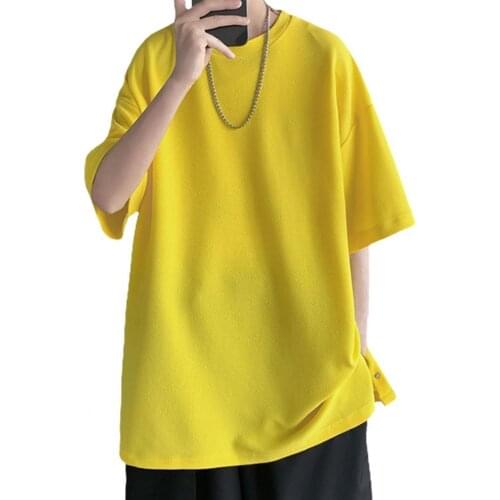 New Men Casual T-shirt Solid Color Side Breasted Summer Half Sleeve Round Neck Top for Dating