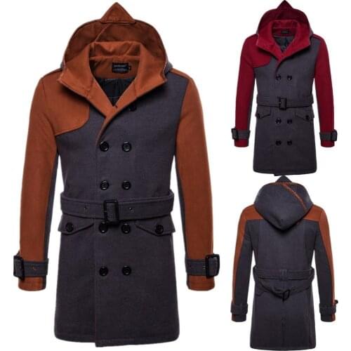 2020 autumn winter gentleman Mens Cross-Border Explosion Models Hot Sale New Double-Breasted Hooded Belt Mid-length Wool Coat