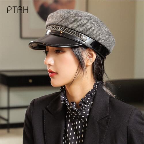 [PTAH] Autumn Winter Warm Octagonal Caps Women New Beret Ladies Newsboy Cap Ladies Casual Versatile Hat Girls Painter Cap Female