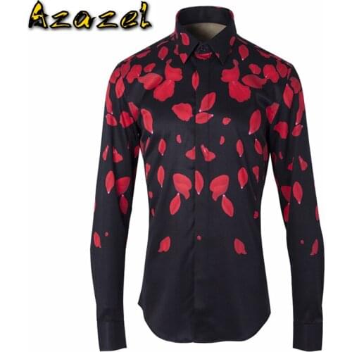 Azazel Men Shirt Luxury Rose Leaf Printed Long Sleeve Mens Shirts Fashioin Slim Fit Mens Dress Shirts Plus Size 4xl Casual Shirt