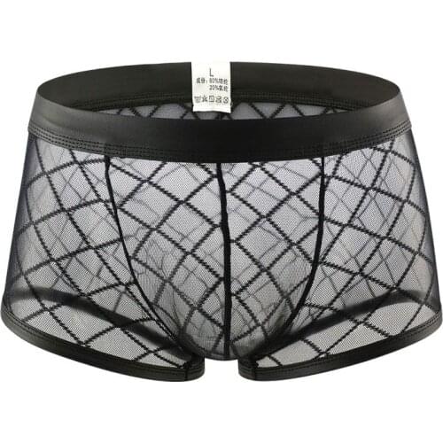 Sexy Men Mesh Breathable U Convex Pouch Boxer Underwear See Through Boxer Stripe Sexy Bulge Mens Micro G-strings F8